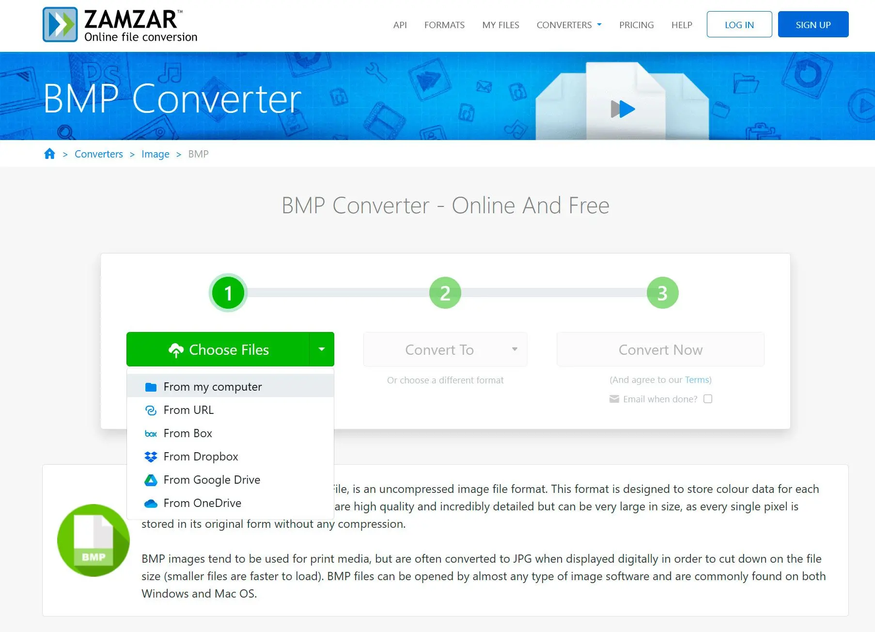 Zamzar bmp till jpeg konverterare online..