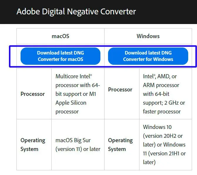 Ladda ned Adobe DNG Converter..