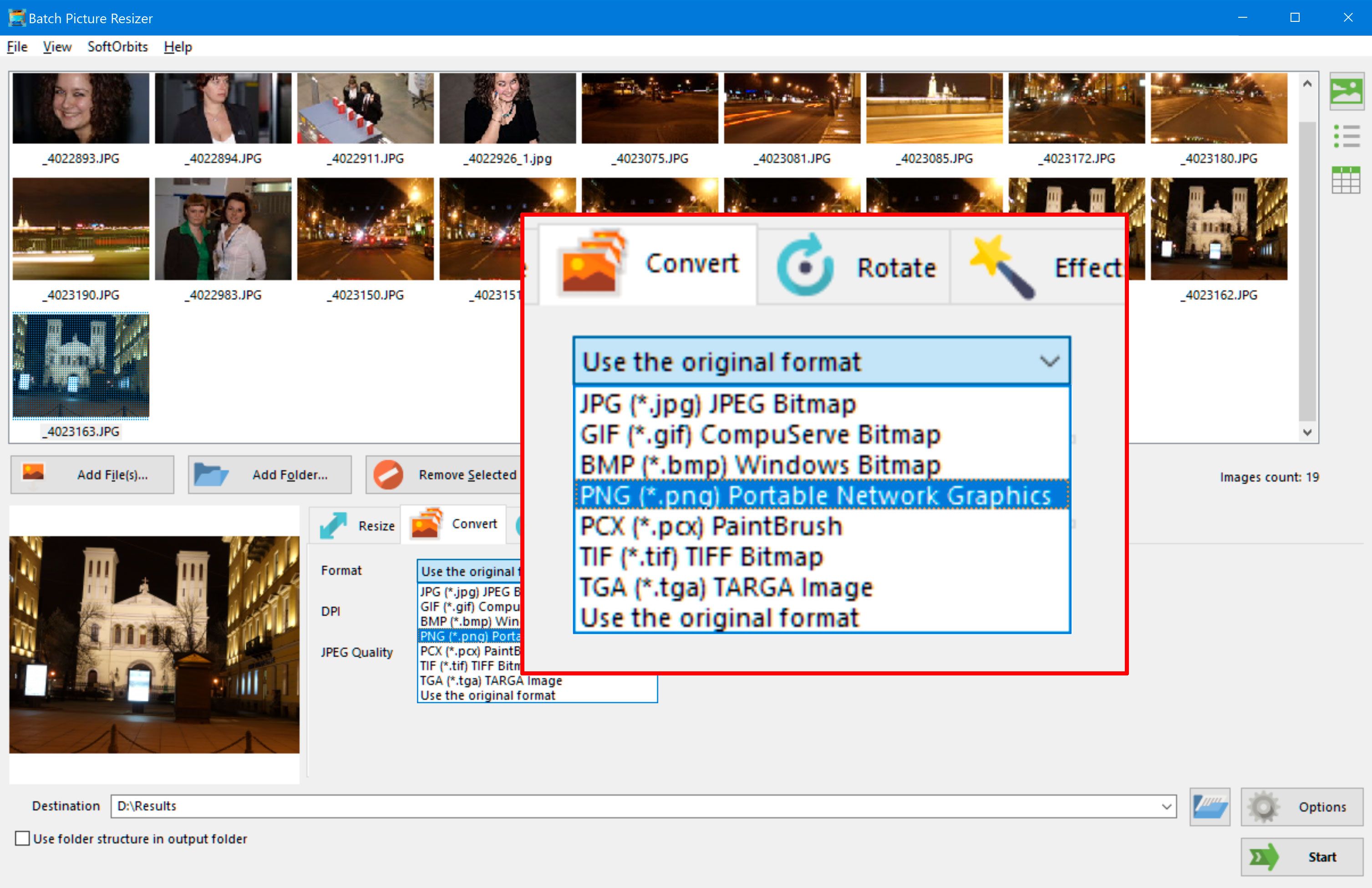 Välj format konvertera en WebP-fil till PNG med hjälp av WebP till PNG Converter..