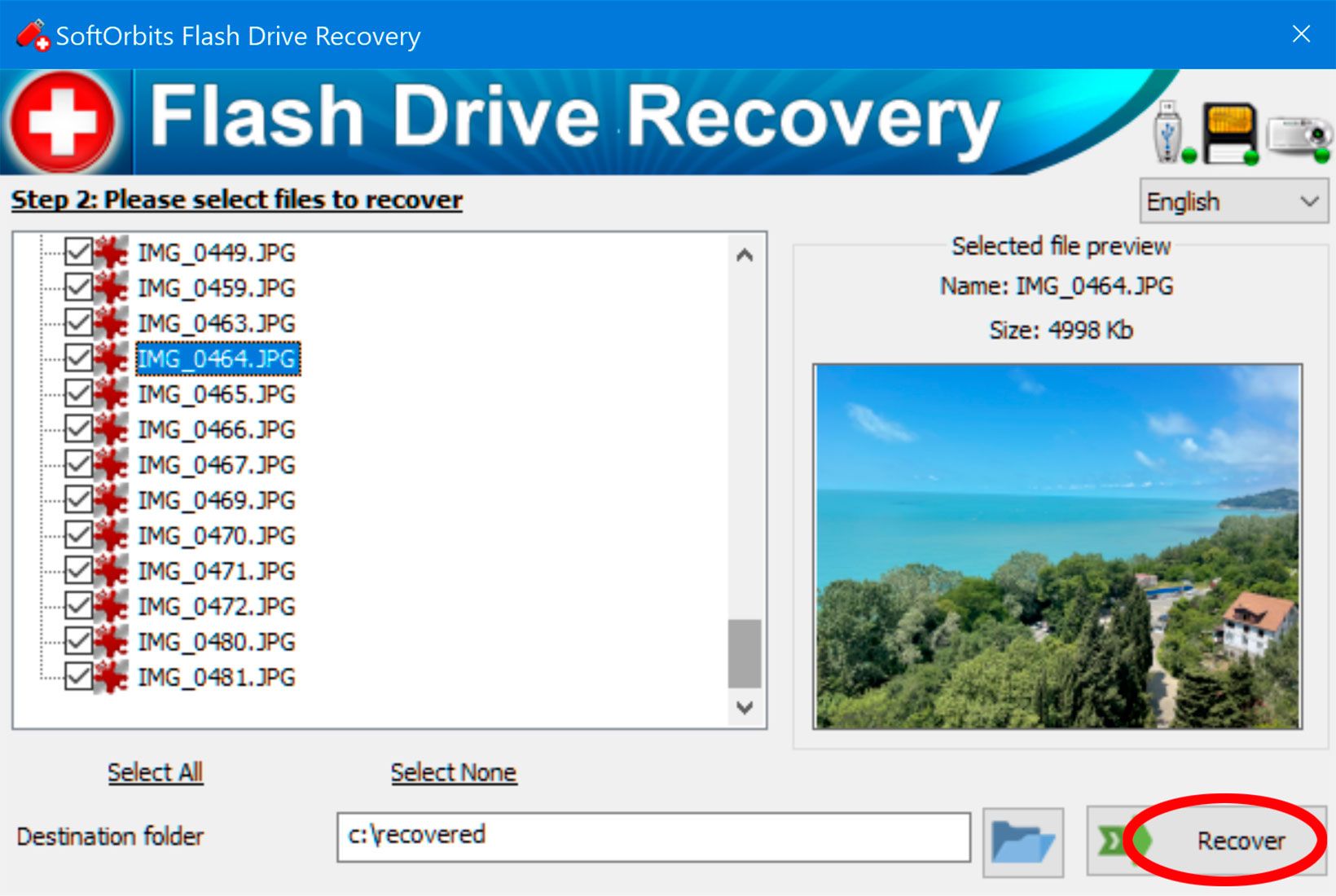 Återställa filer från flash-enhet..