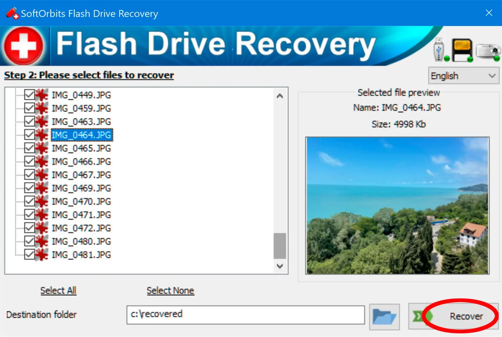 Återställa filer från flash-enhet..