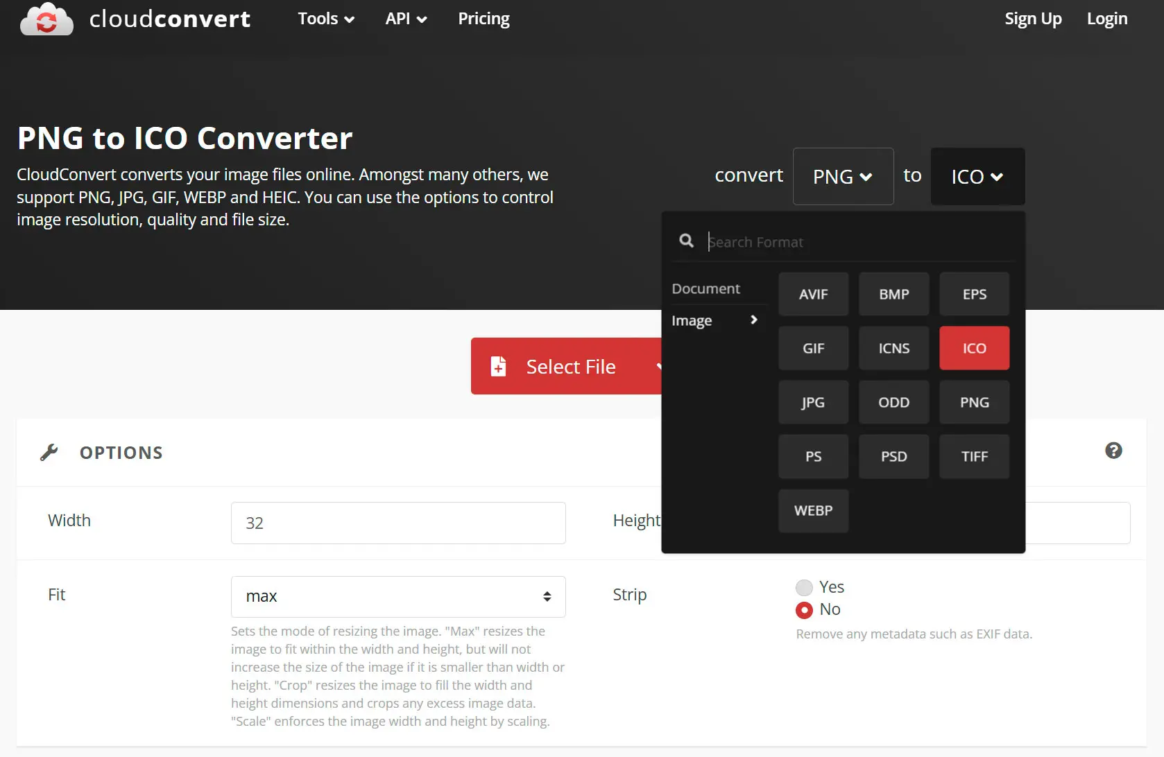 CloudConvert: png till ikon..
