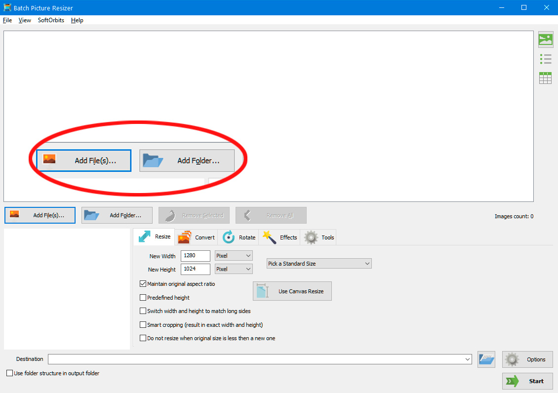 Lägg till filer för att ändra storlek på flera bilder i Windows 11.