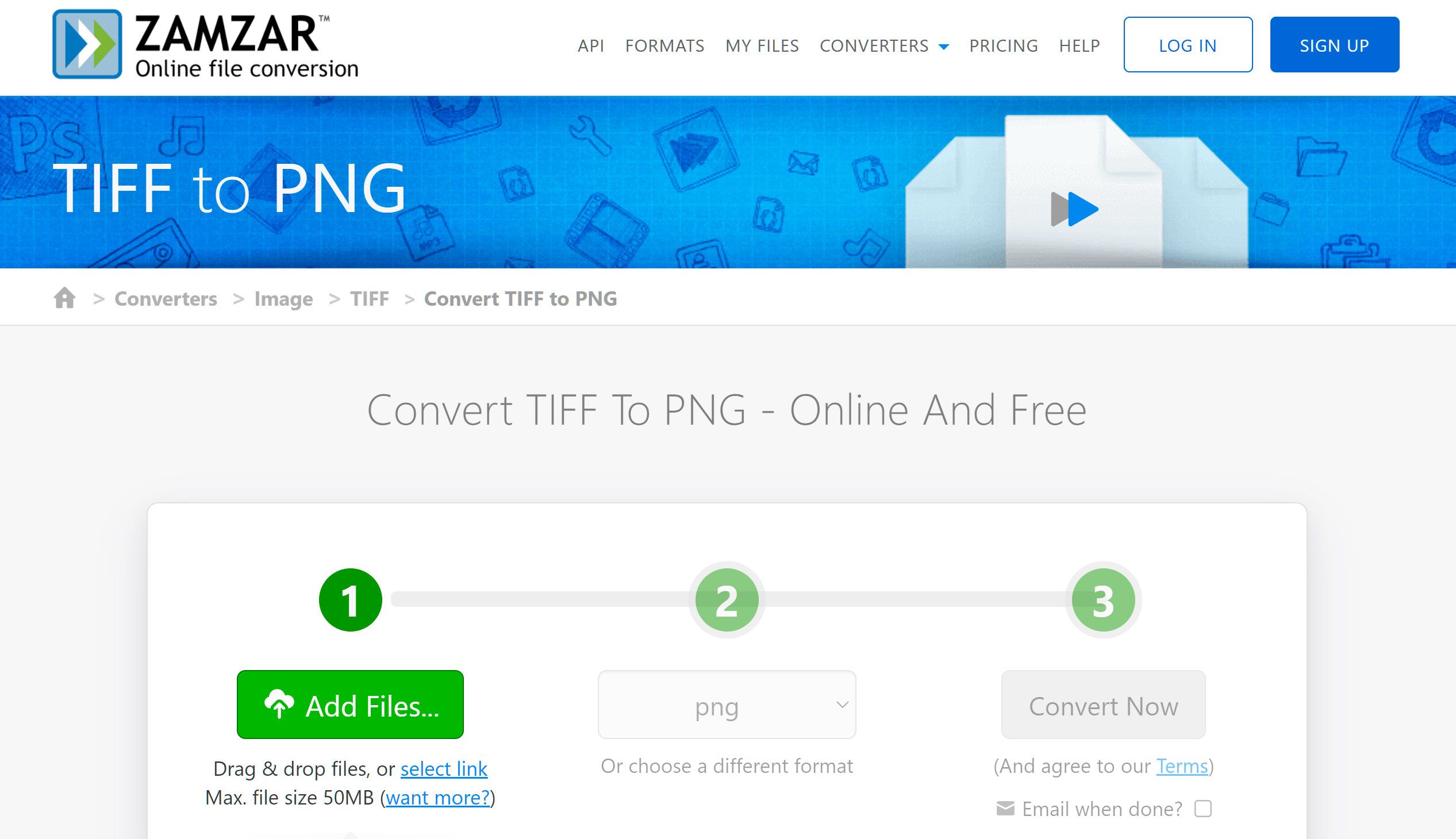 Öppna Online Converter TIFF till PNG..