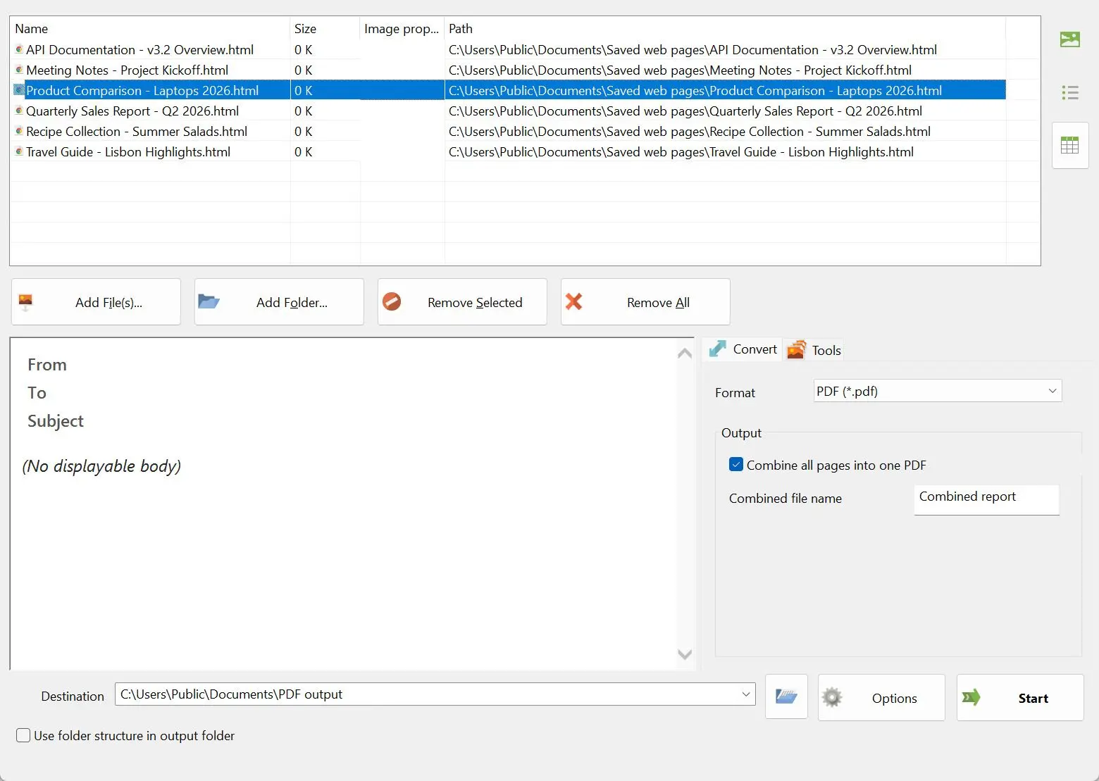 Batch HTML to PDF Converter Skärmdump.