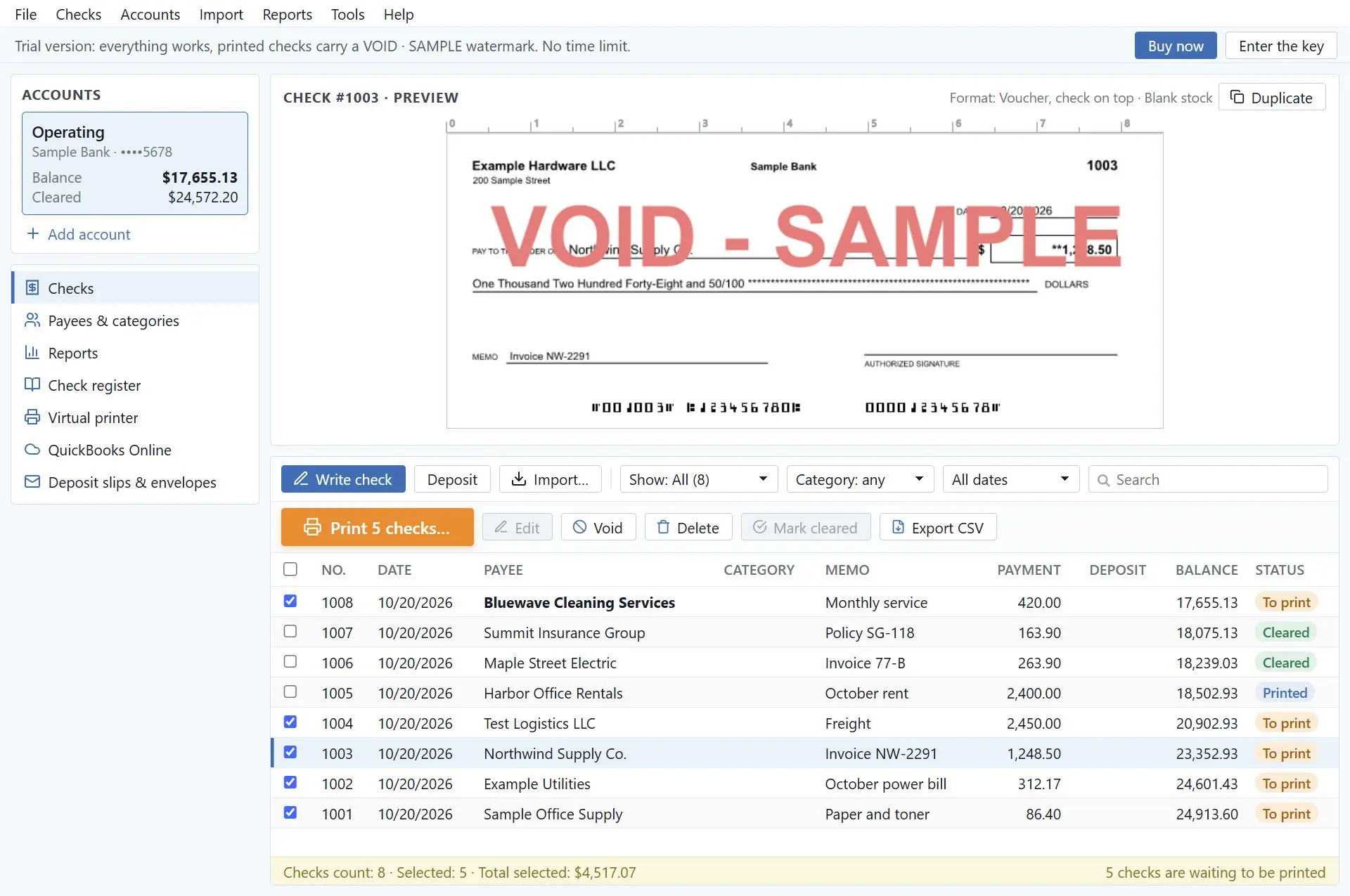 CheckSprint - Check Printing Software for Payroll, Personal, Business Skärmdump.