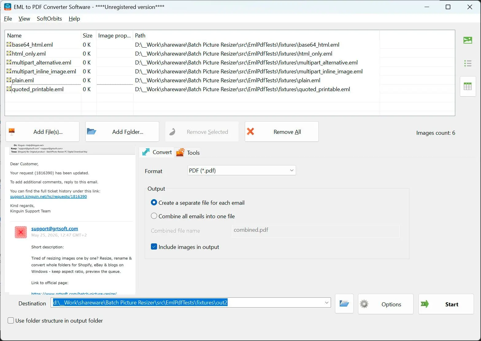 EML to PDF Converter Software Skärmbild.