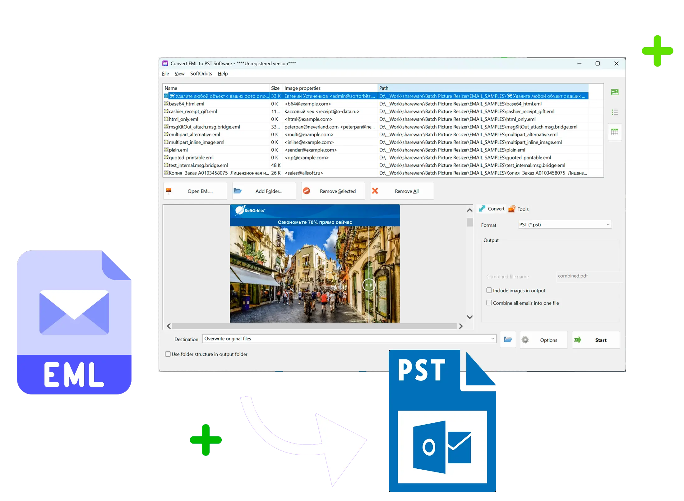 EML to PST Converter Software Skärmbild.