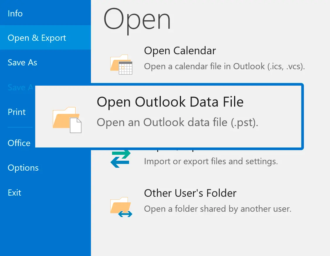 Öppna PST i Outlook.