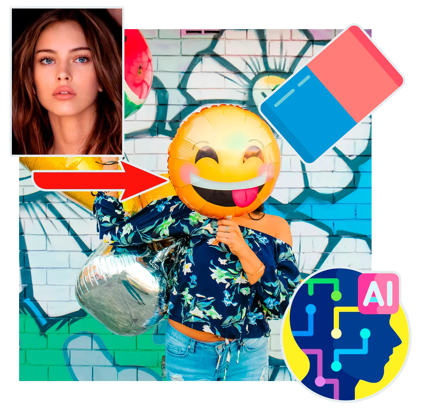AI Emoji-borttagare för flickans ansikte.