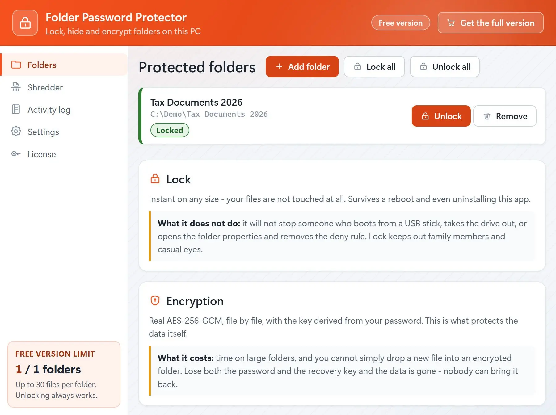 Folder Password Protector Skärmdump.