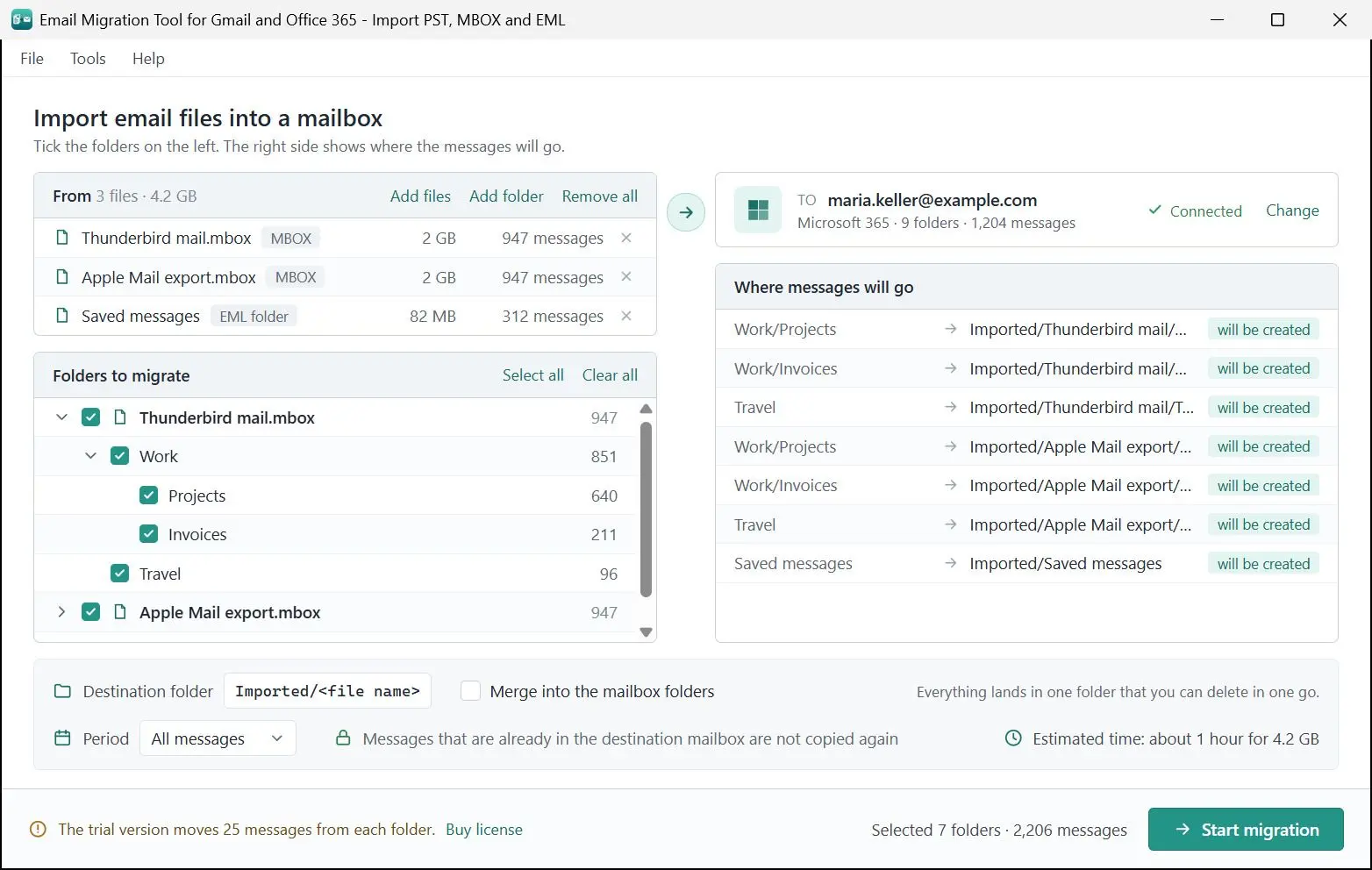 Email Migration Tool for Gmail and Office 365 - Import PST, MBOX and EML Skärmdump.