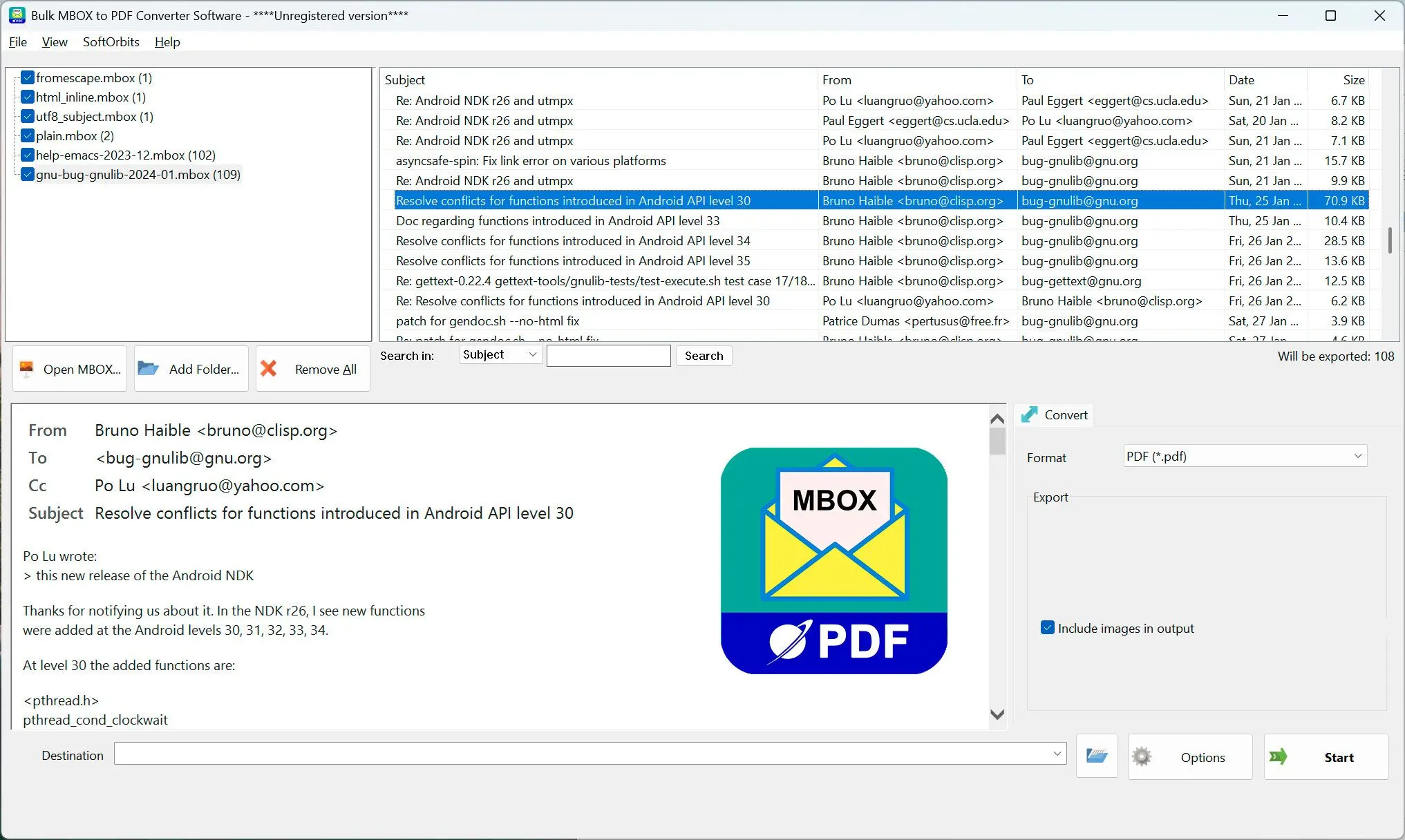 MBOX to PDF Converter Software Skärmbild.