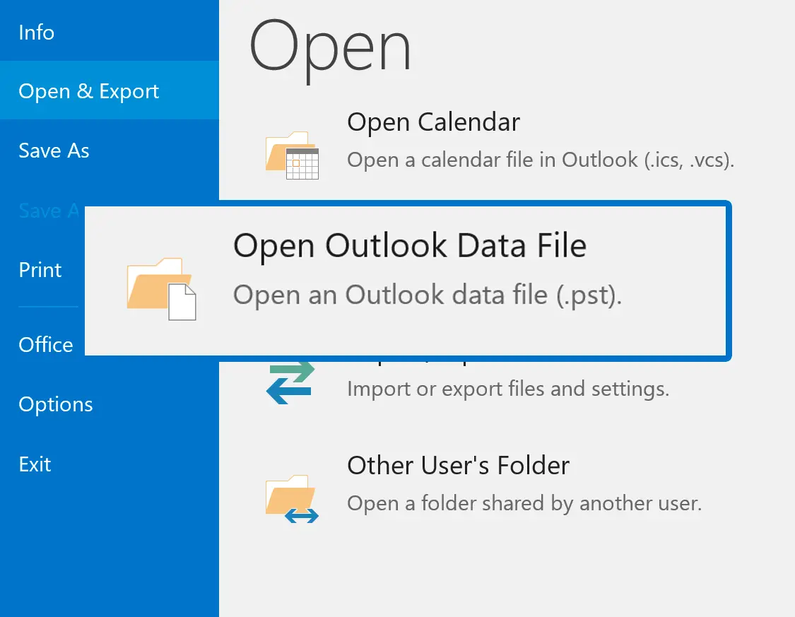 Öppna PST i Outlook.