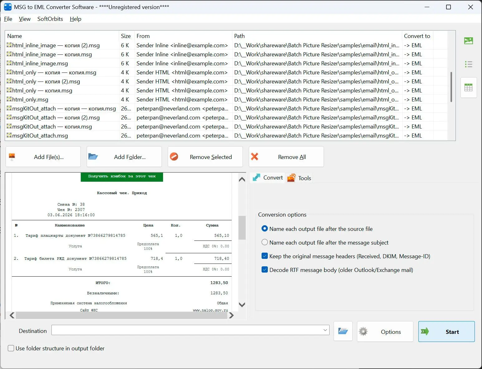 MSG to EML Converter Software Skärmbild.