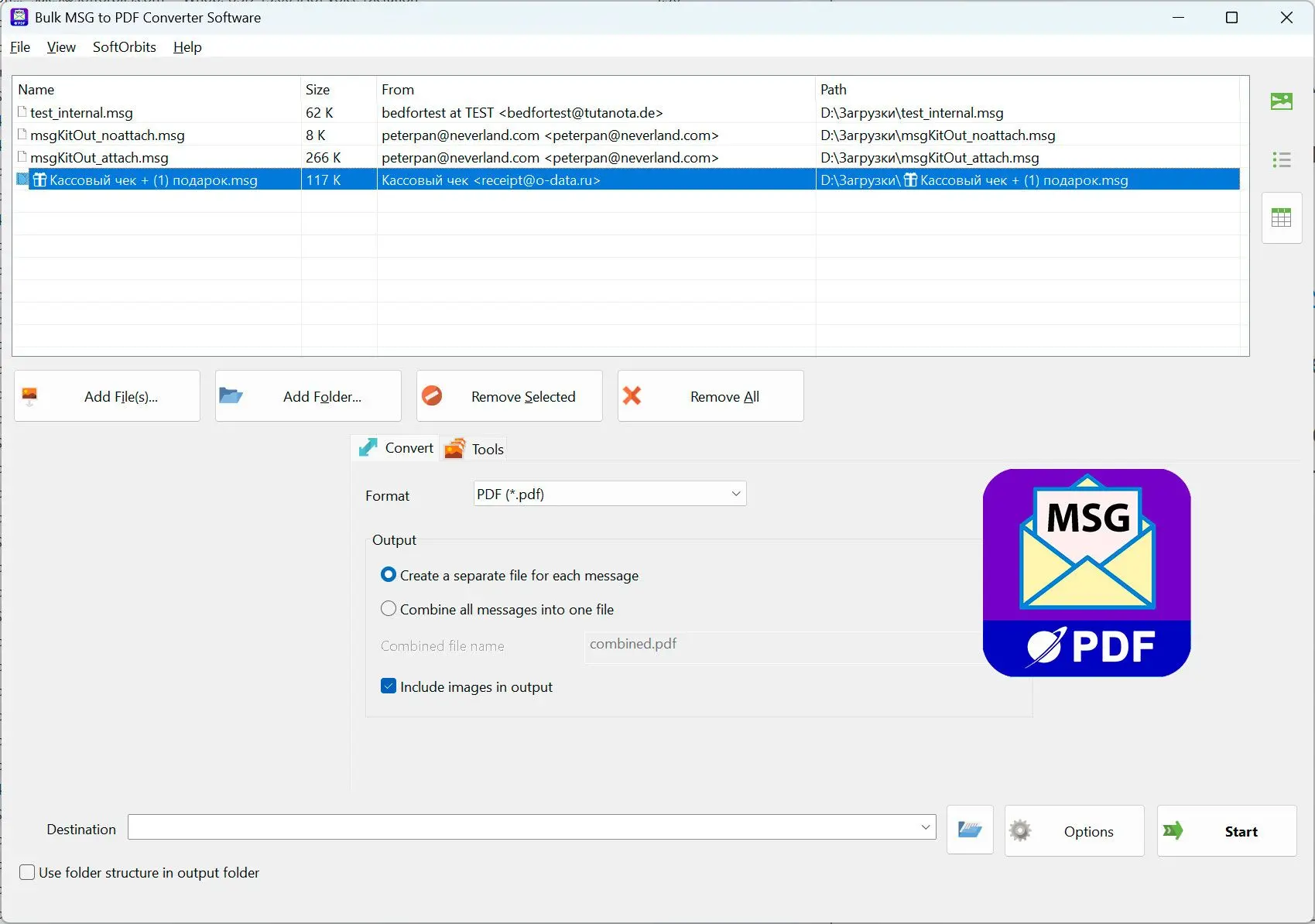 MSG to PDF Converter Software Skärmbild.