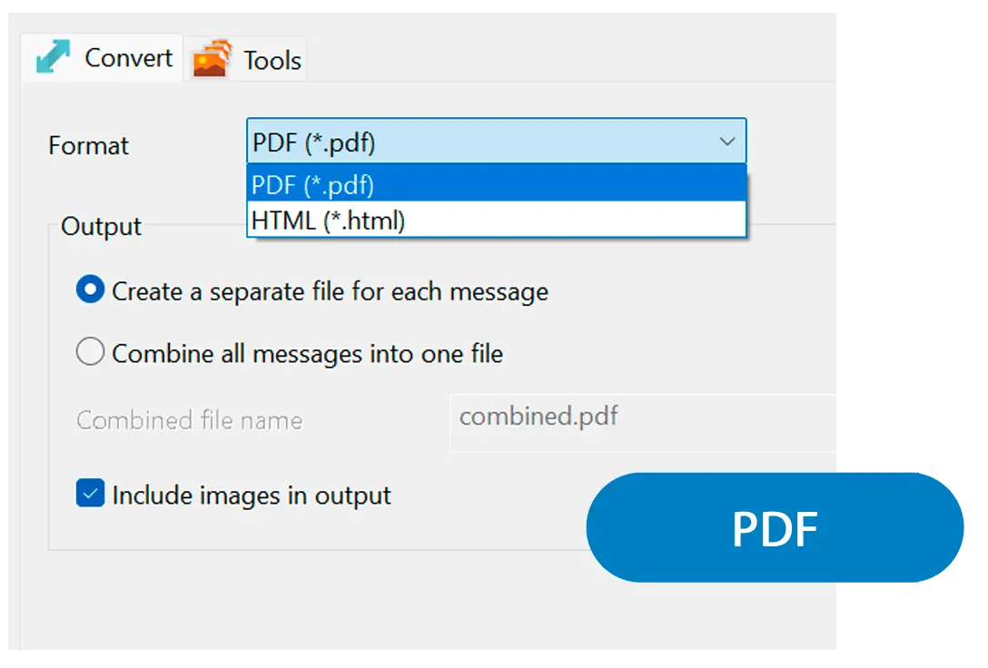 Välj PDF eller HTML och grupperingssätt.