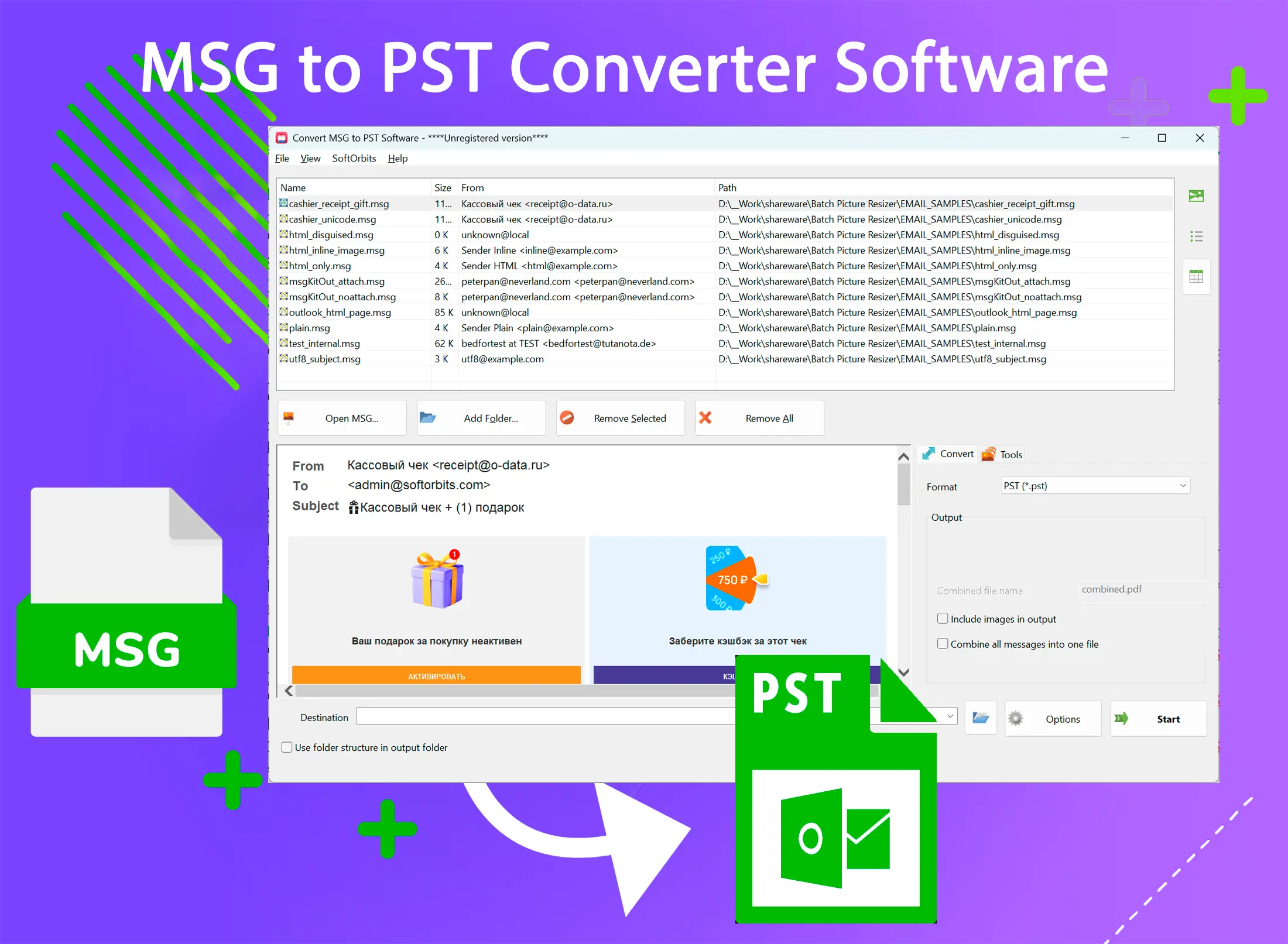 MSG to PST Converter Software Skärmbild.