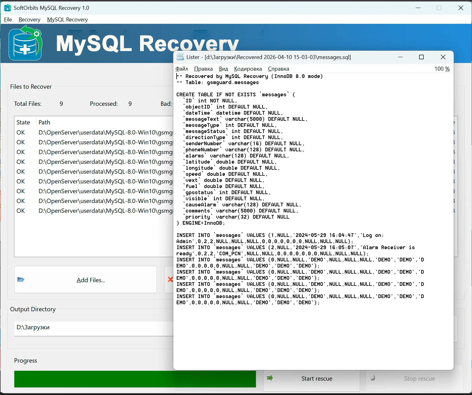 Granska resultatet & importera det.
