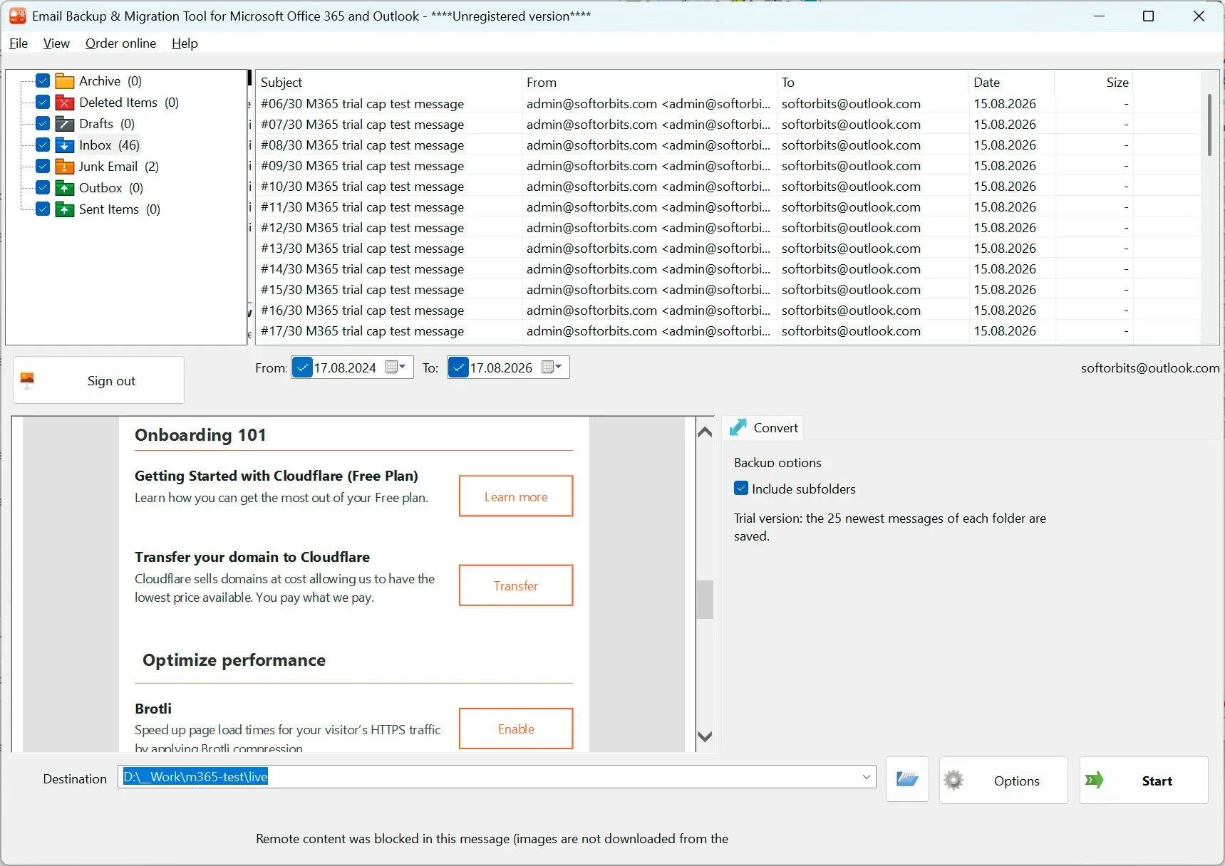 Email Backup & Migration Tool for Microsoft Office 365 and Outlook Skärmdump.
