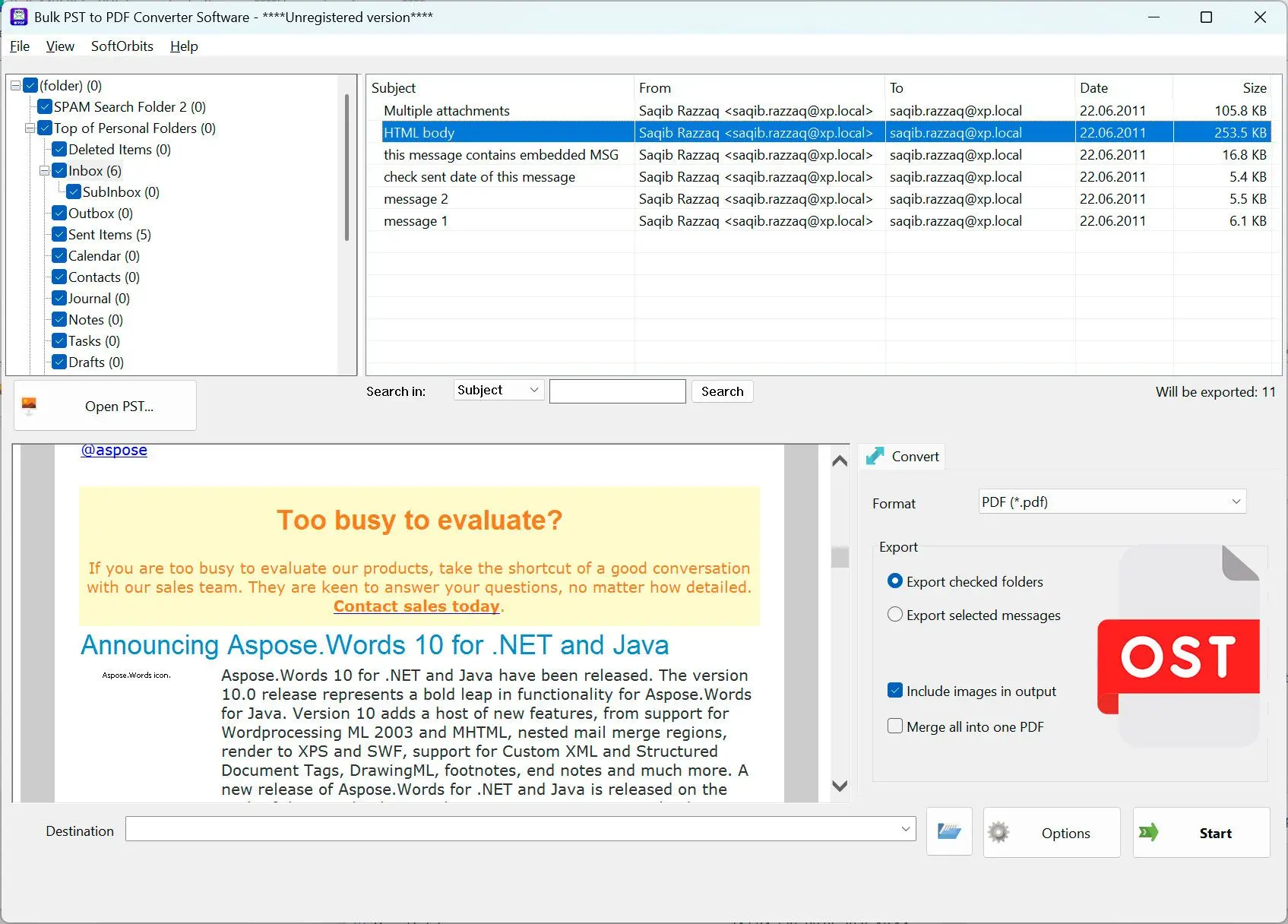 PST to PDF Converter Software Skärmbild.