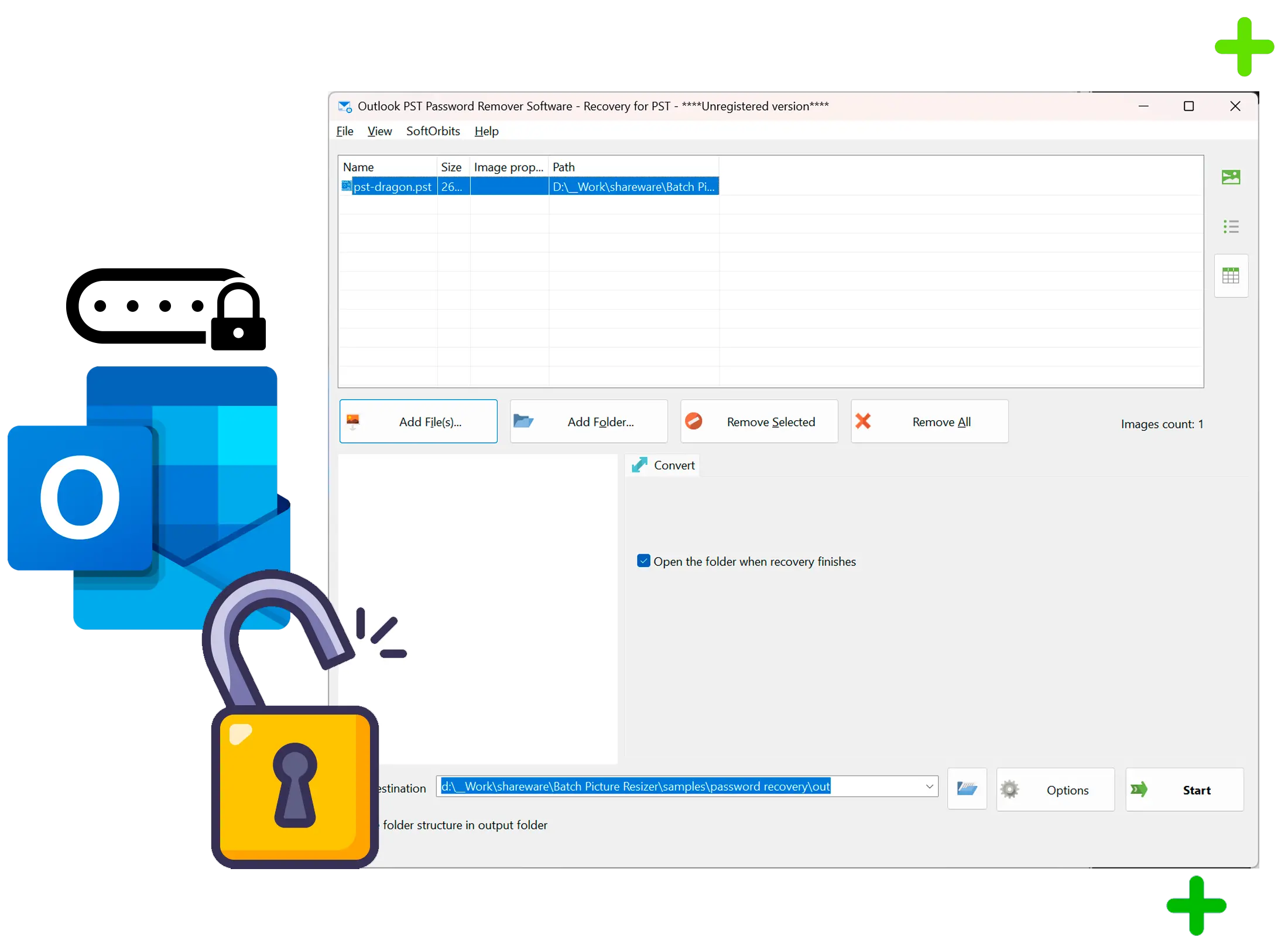 Outlook PST Password Recovery Skärmbild.