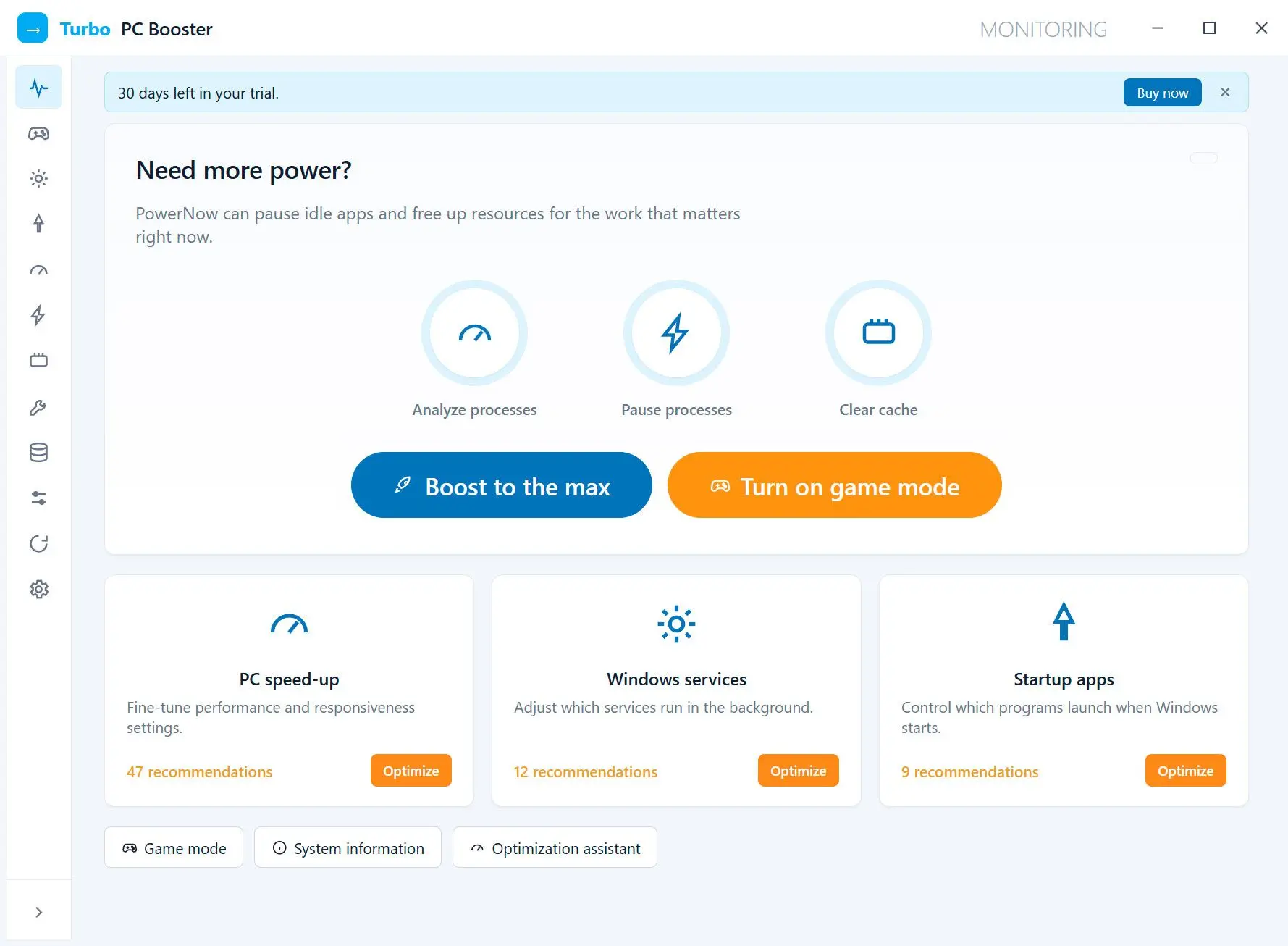 Turbo PC Optimizer Skärmbild.