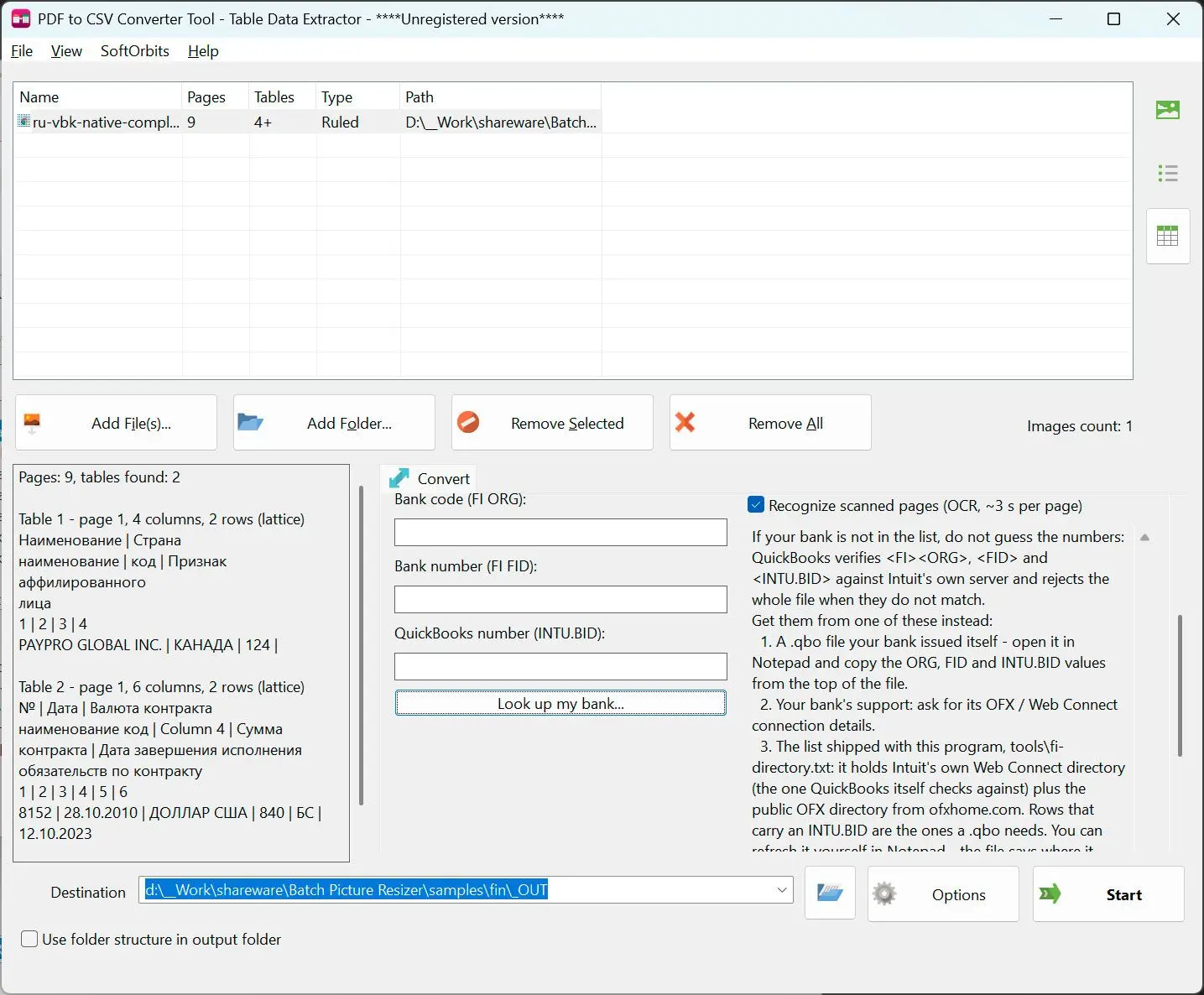 PDF to CSV Converter Skärmdump.