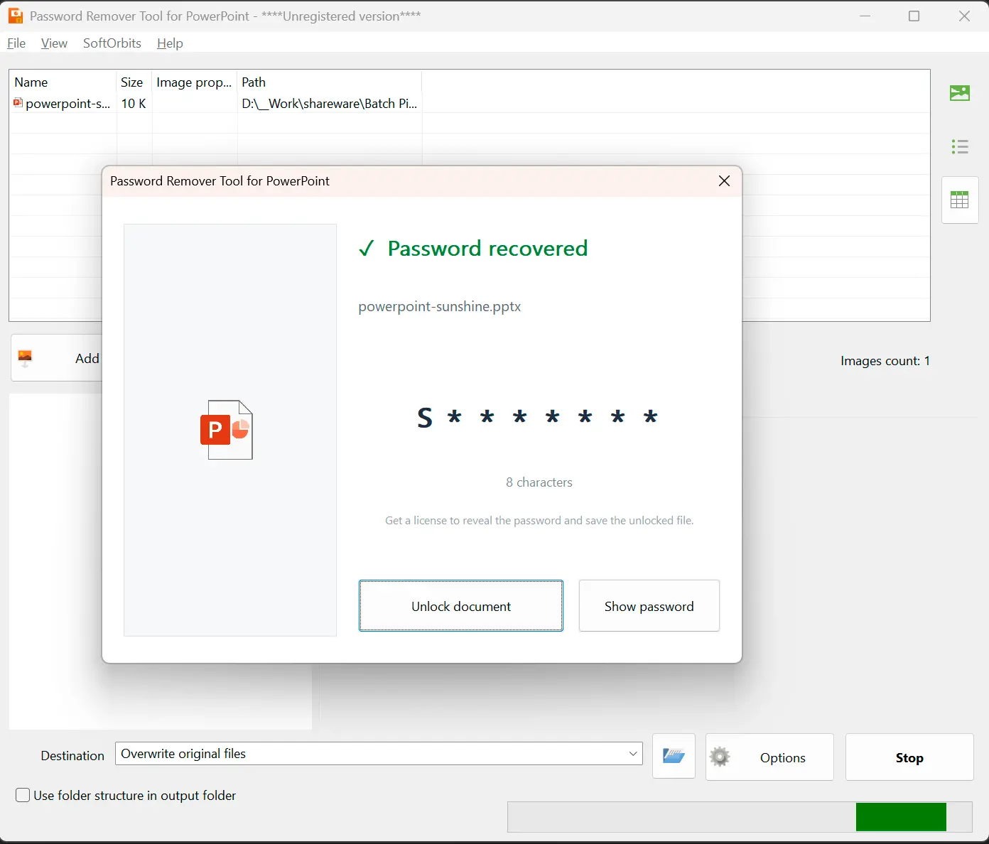 Password Remover Tool for PowerPoint Skärmbild.