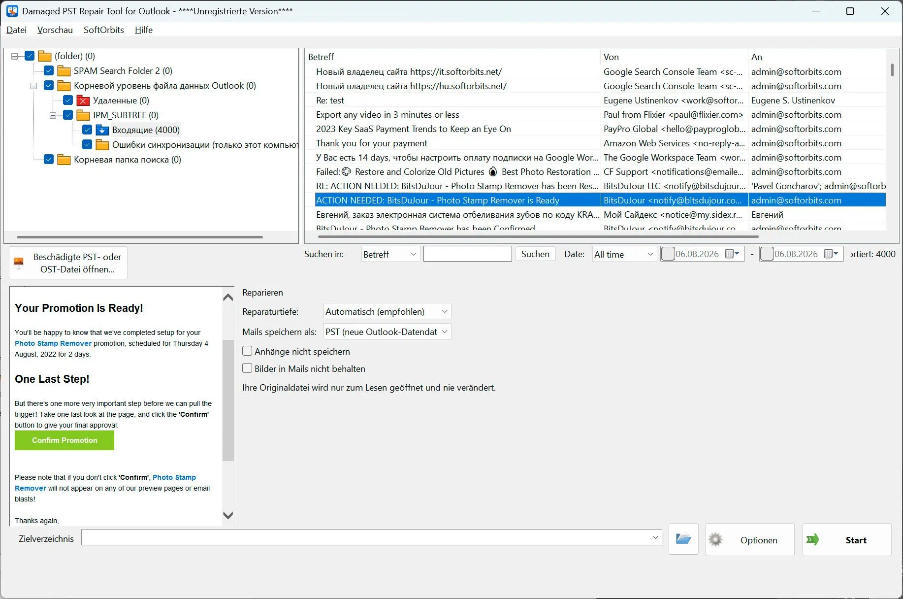 PST Repair Tool for Outlook Skärmdump.