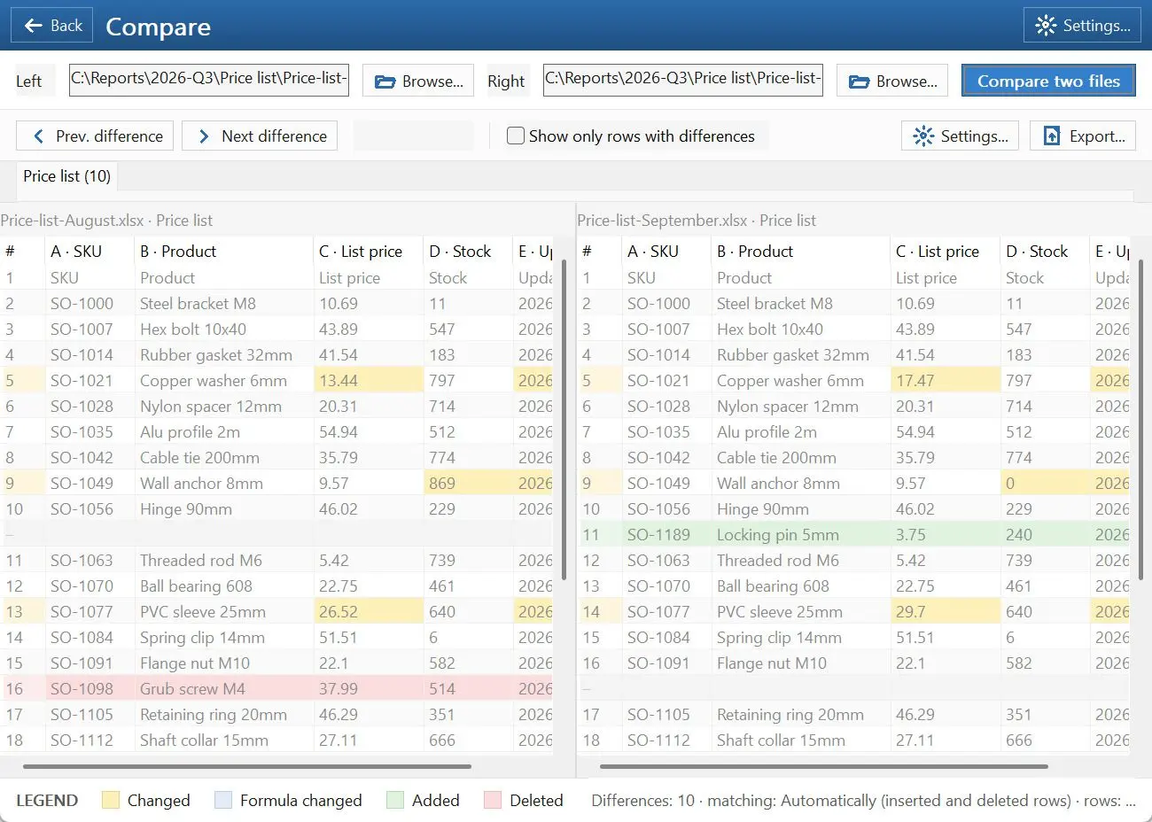 Spreadsheet Compare & Merge Tool for Excel - Combine Excel Files into One Skärmdump.