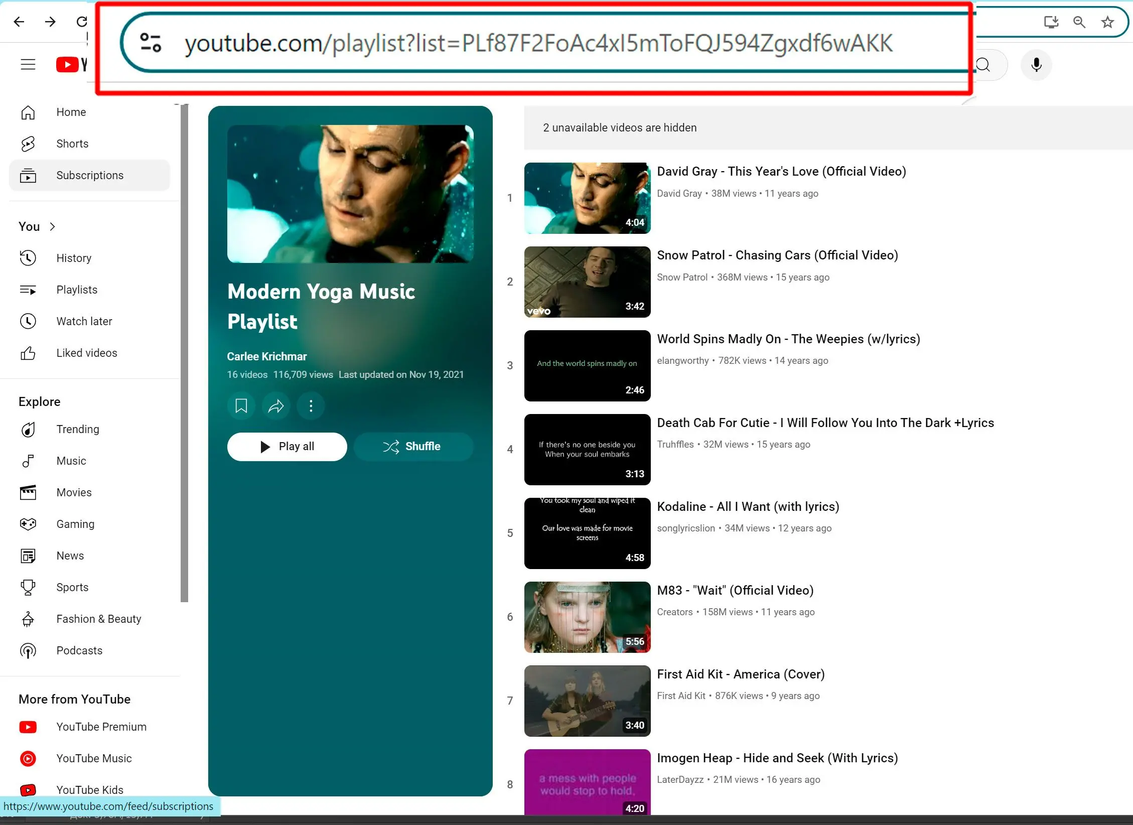 Kopiera spellistans URL.