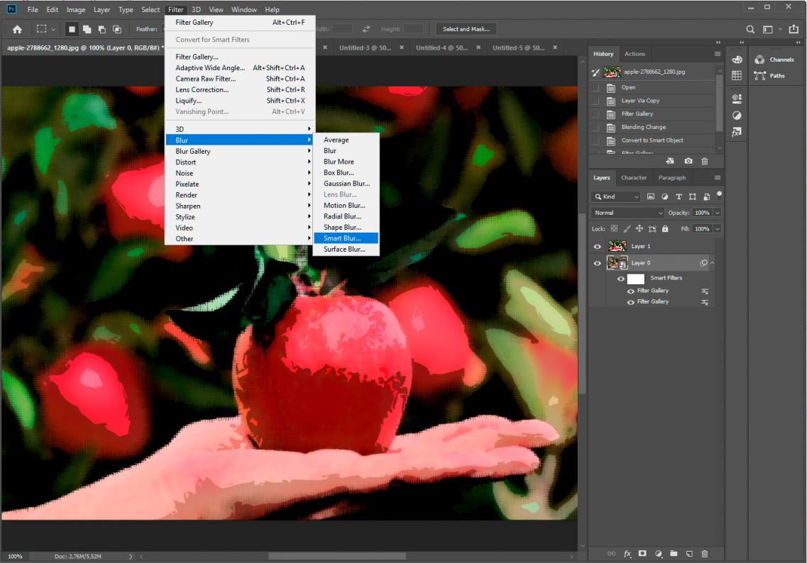 Photoshop väljer Smart blur..