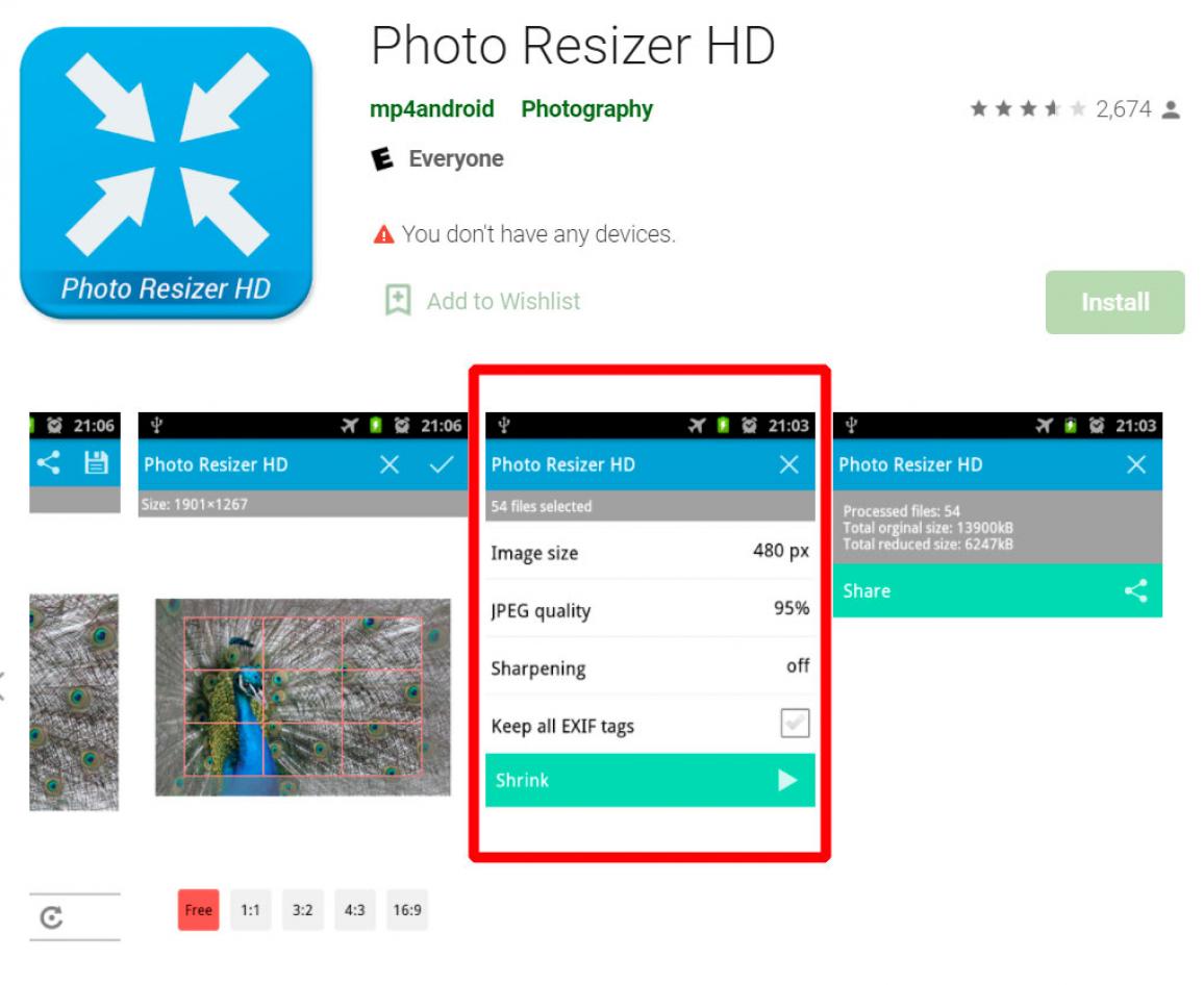 Foto resizer HD Android-app..